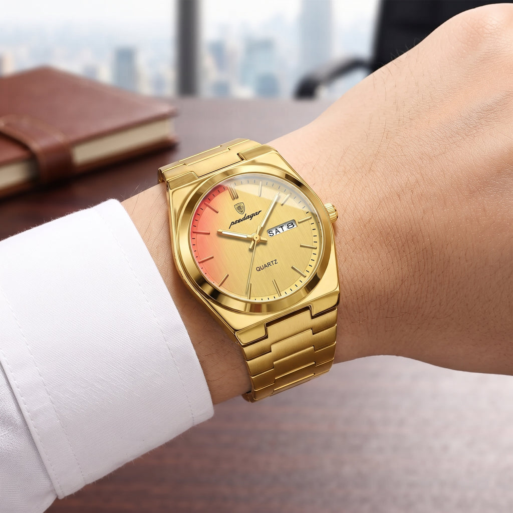Men's Casual Quartz Watch – Date & Day Display, Waterproof