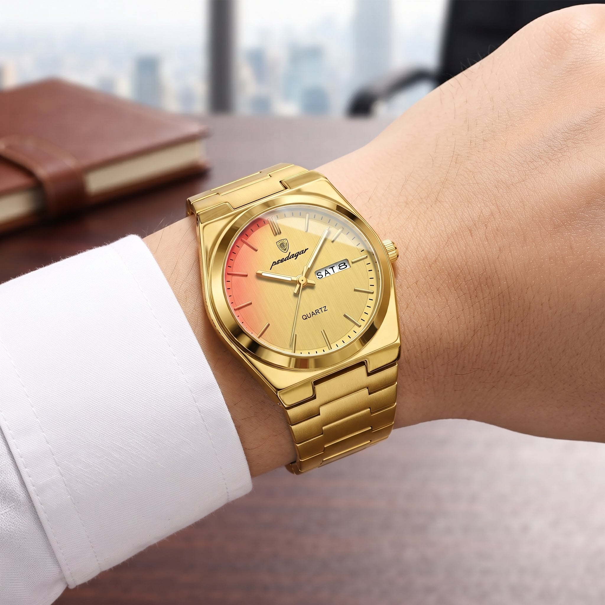 Men's Casual Quartz Watch – Date & Day Display, Waterproof