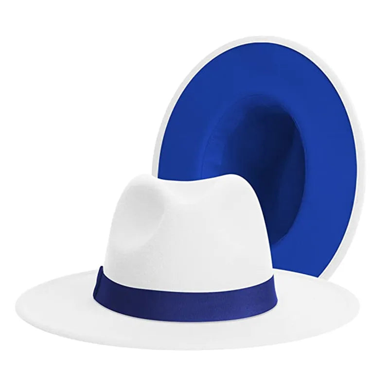 Unisex Two-Tone Felt Fedora Hat – Wide Brim Western Style