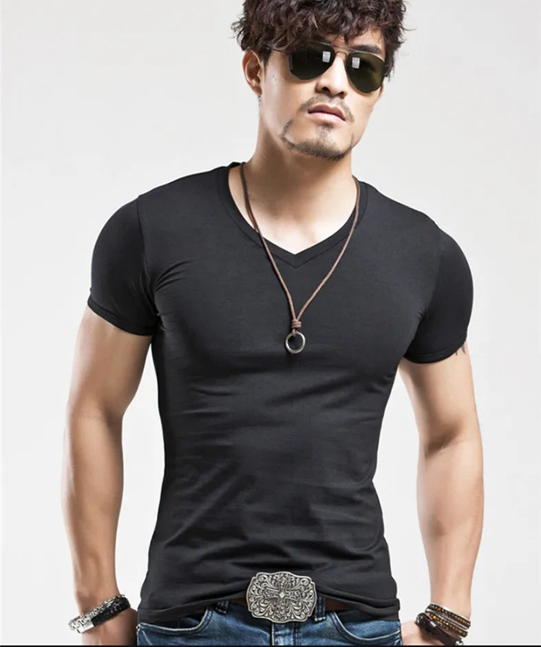 Men's V-Neck Fitness T-Shirt – Slim Fit Training Tee