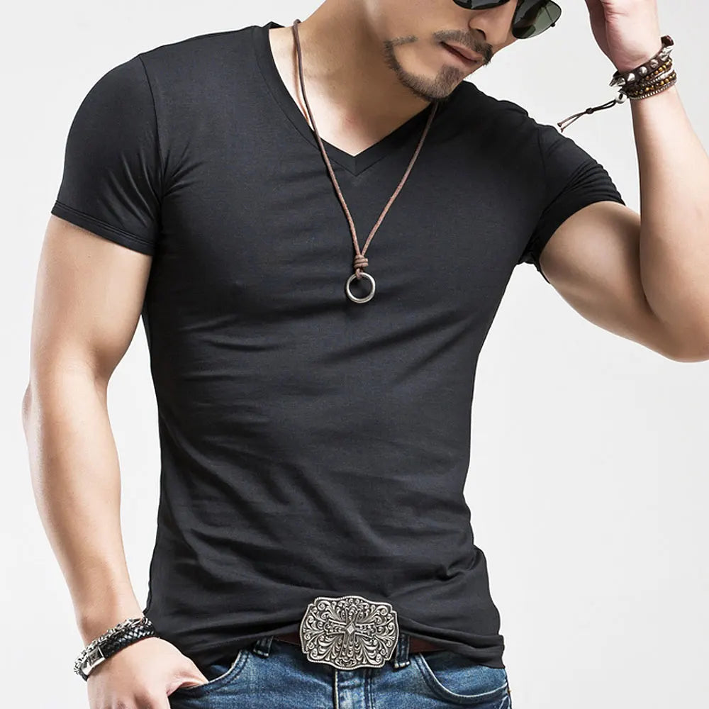 Men's V-Neck Fitness T-Shirt – Slim Fit Training Tee