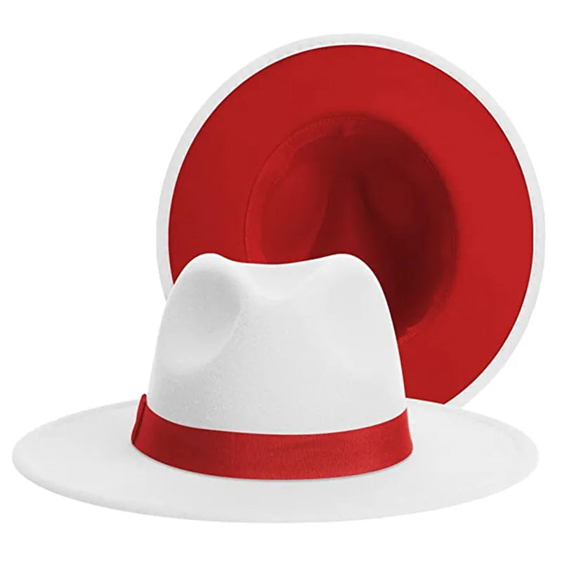 Unisex Two-Tone Felt Fedora Hat – Wide Brim Western Style