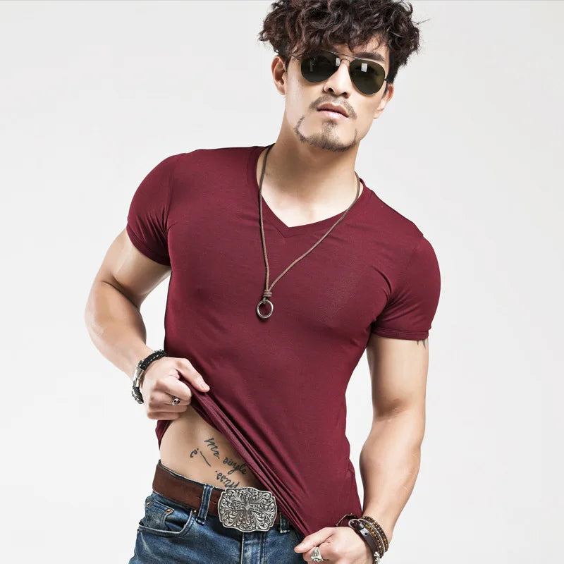 Men's V-Neck Fitness T-Shirt – Slim Fit Training Tee