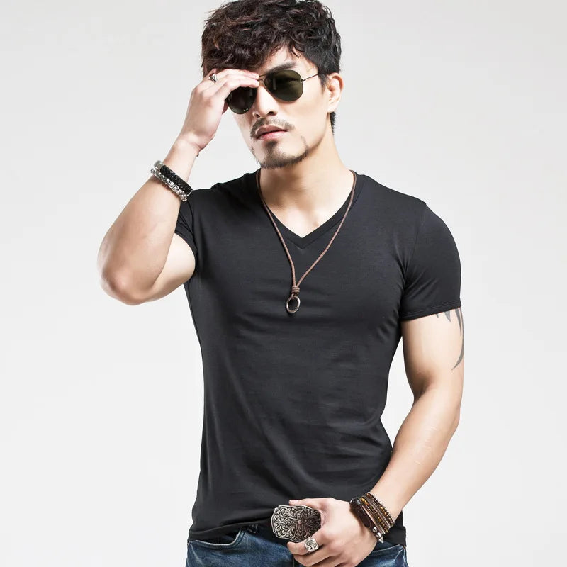 Men's V-Neck Fitness T-Shirt – Slim Fit Training Tee