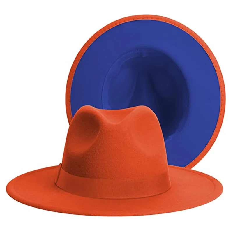 Unisex Two-Tone Felt Fedora Hat – Wide Brim Western Style