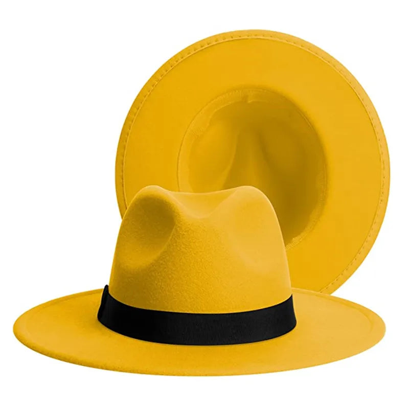 Unisex Two-Tone Felt Fedora Hat – Wide Brim Western Style