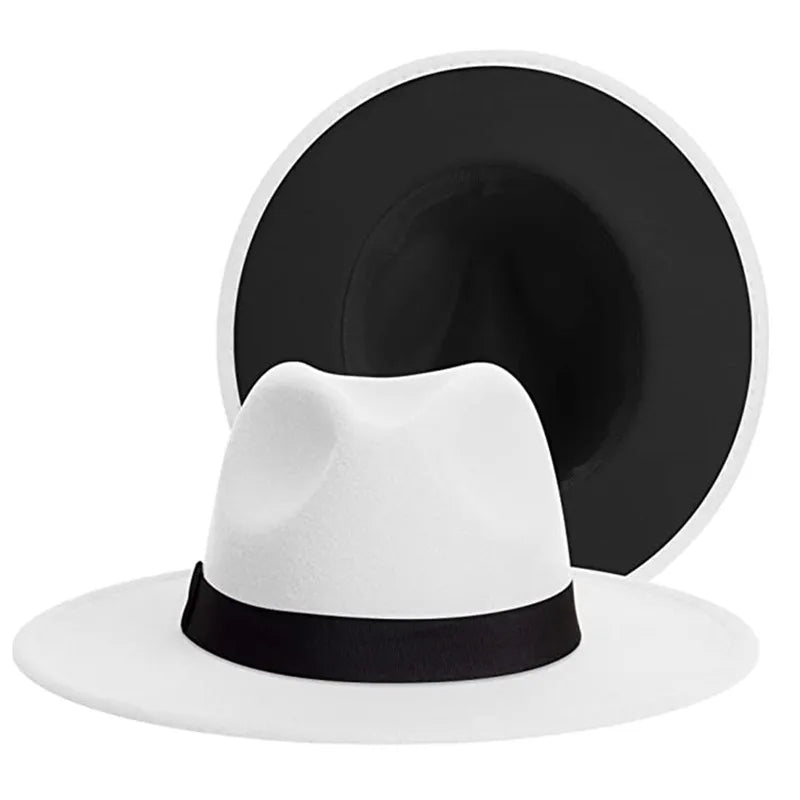 Unisex Two-Tone Felt Fedora Hat – Wide Brim Western Style