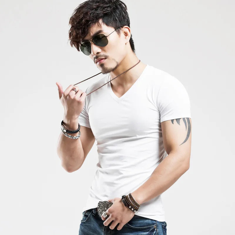 Men's V-Neck Fitness T-Shirt – Slim Fit Training Tee