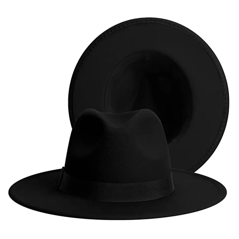 Unisex Two-Tone Felt Fedora Hat – Wide Brim Western Style