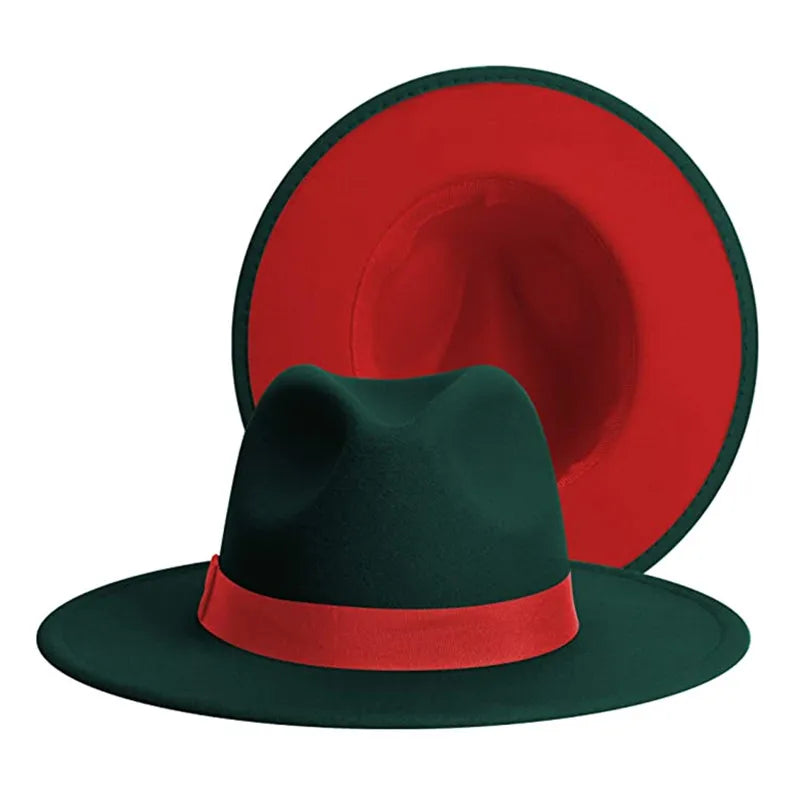 Unisex Two-Tone Felt Fedora Hat – Wide Brim Western Style