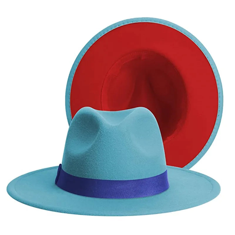 Unisex Two-Tone Felt Fedora Hat – Wide Brim Western Style