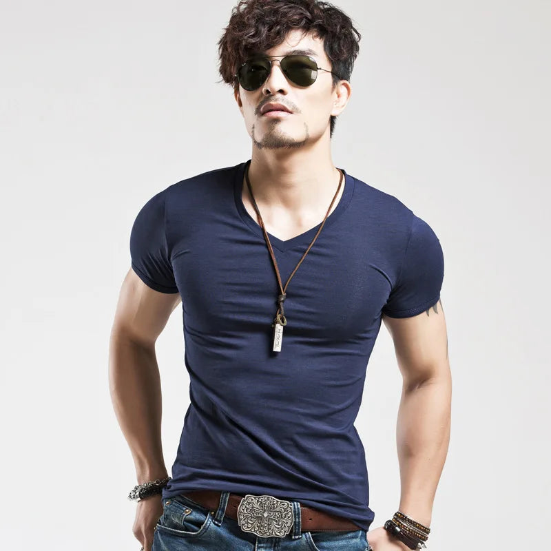 Men's V-Neck Fitness T-Shirt – Slim Fit Training Tee