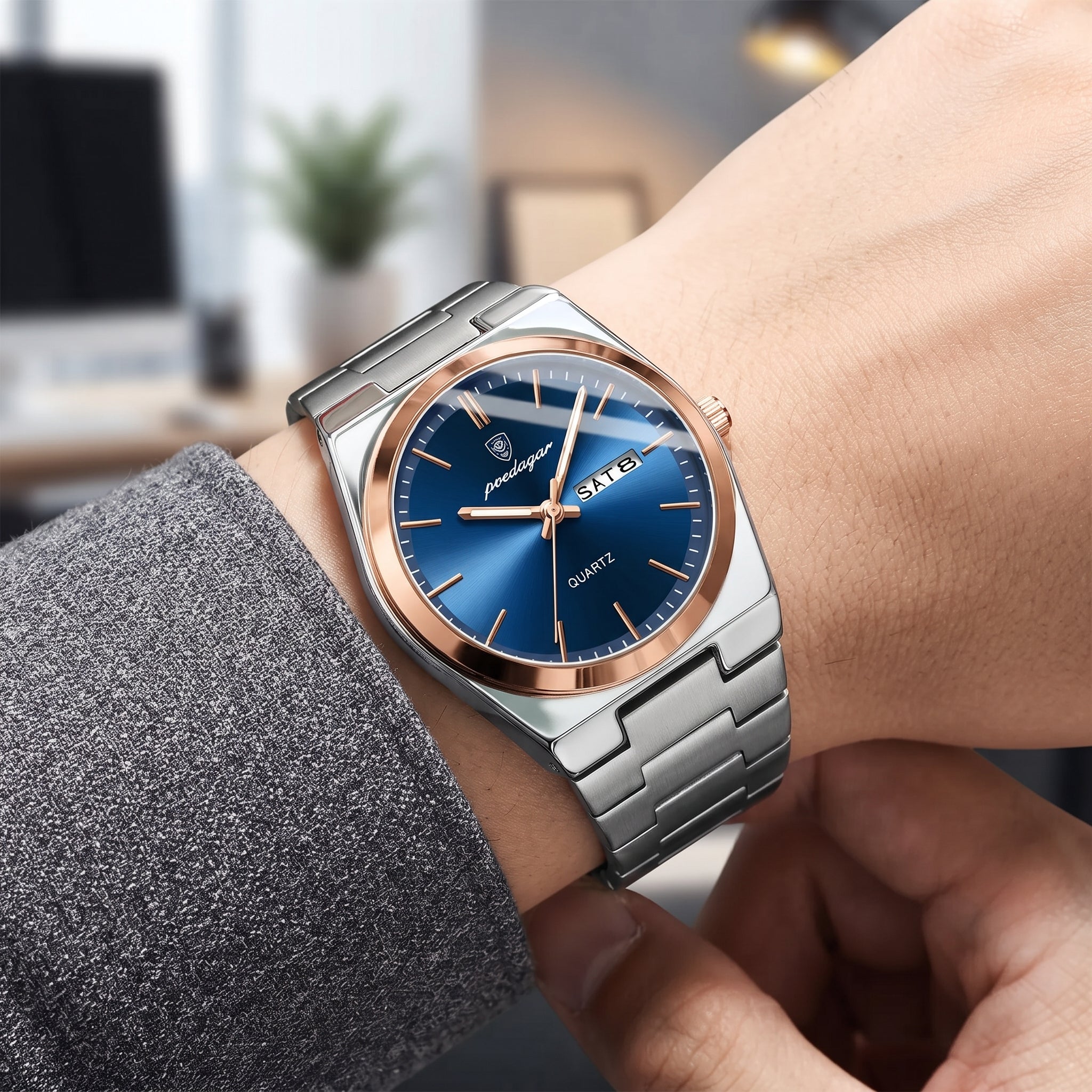 Men's Casual Quartz Watch – Date & Day Display, Waterproof