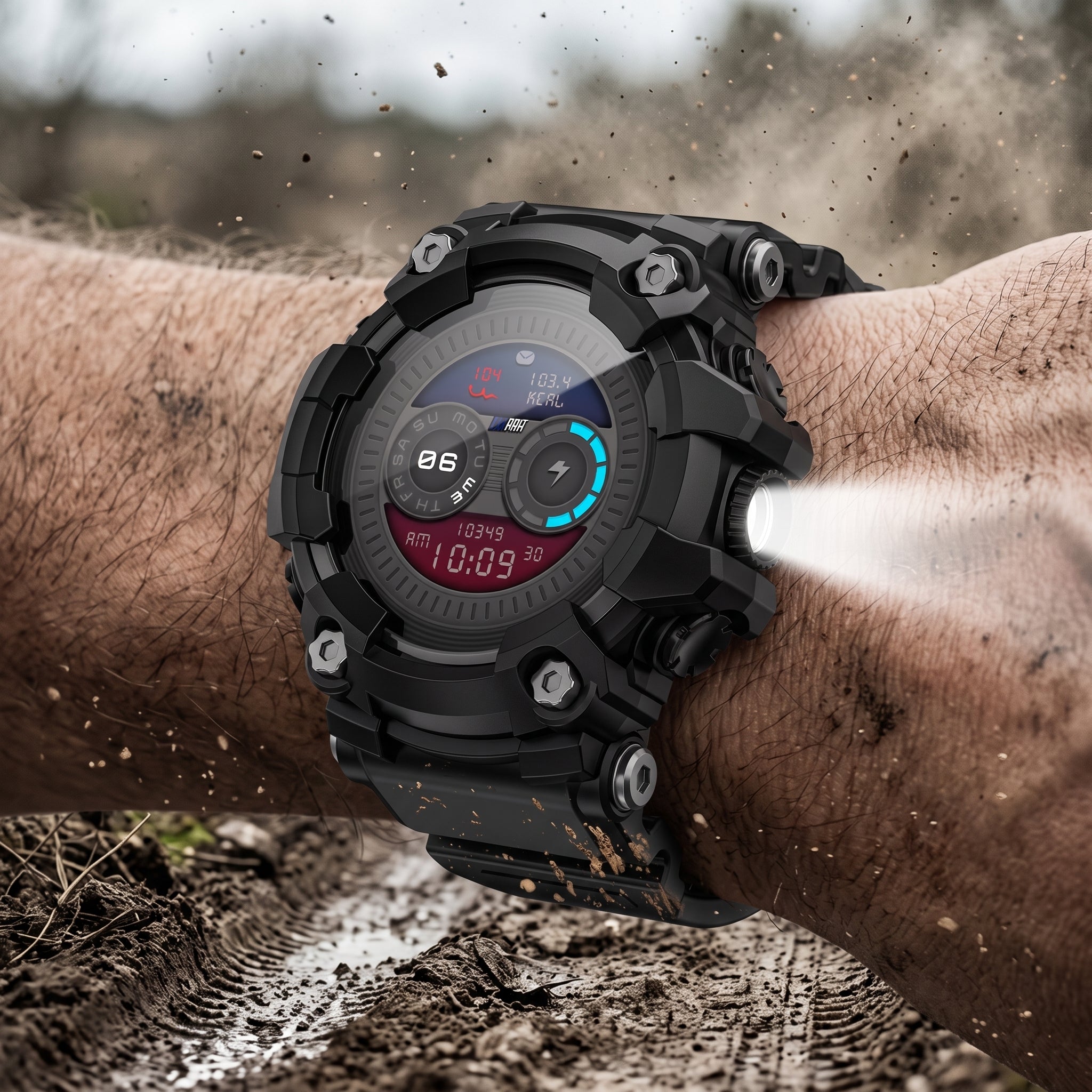 Rugged Sports Smart Watch – Flashlight, Wireless Calls & Fitness Tracker