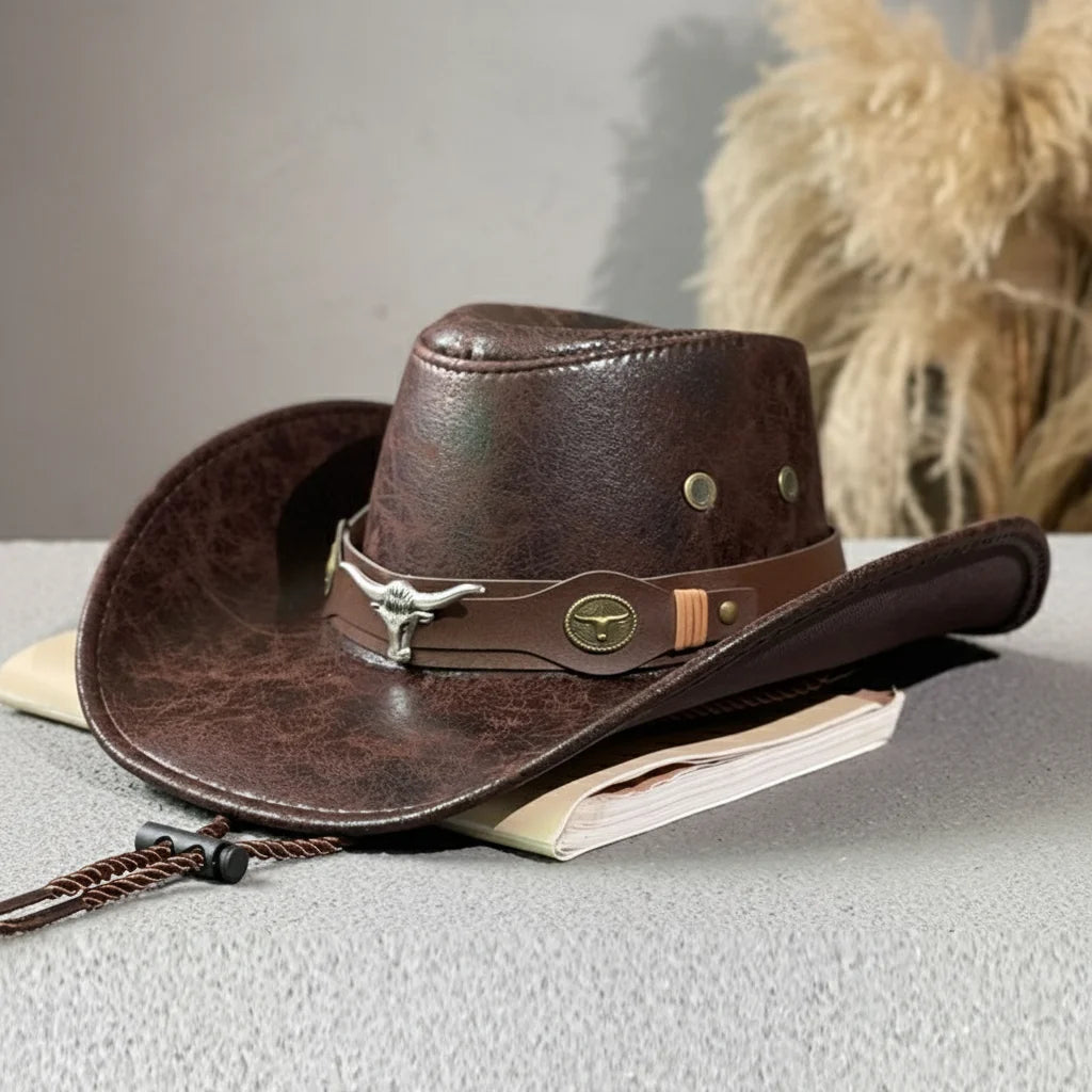 Unisex Faux Leather Cowboy Hat – Wide Brim Western Style