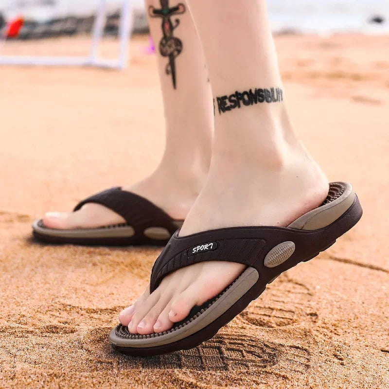Men's Elastic Massage Flip Flops – Breathable Beach Sandals