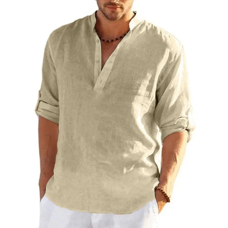 Men's Linen Long Sleeve Shirt – Loose Fit Casual Top