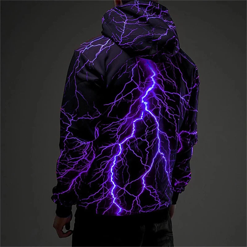 Unisex Lightning Graphic Hoodie – Oversized Streetwear Pullover