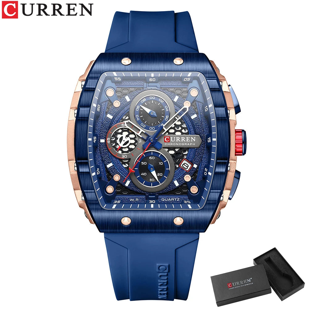 Men's Square Dial Quartz Watch – Sports Wristwatch