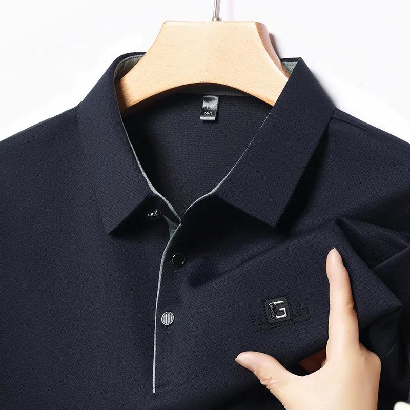 Men's Business Casual Polo Shirt – Badge Detail Short Sleeve Top