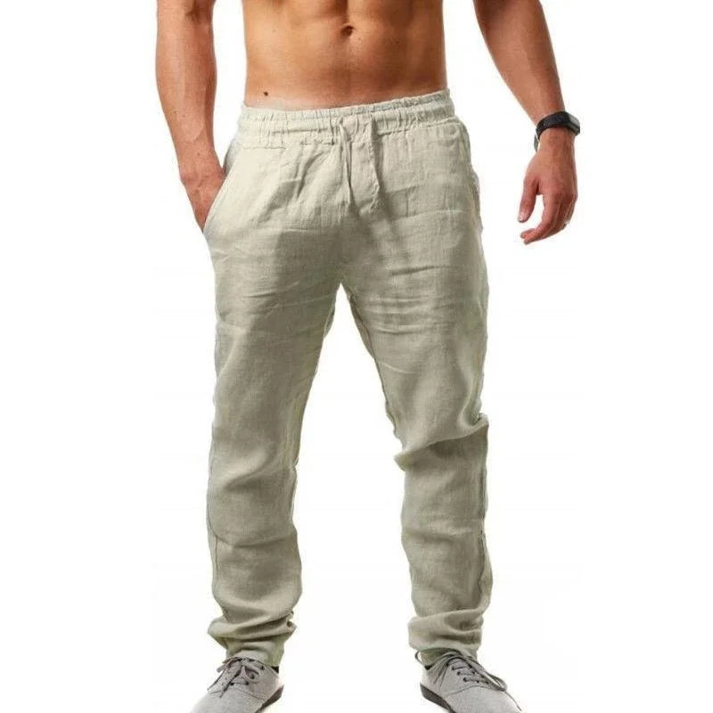 Men's Cotton Linen Trousers – Breathable Straight Leg Pants