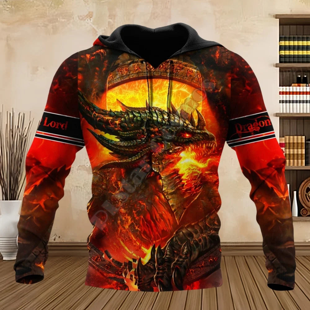 Unisex Dragon Print Hoodie – 3D Graphic Pullover Sweatshirt