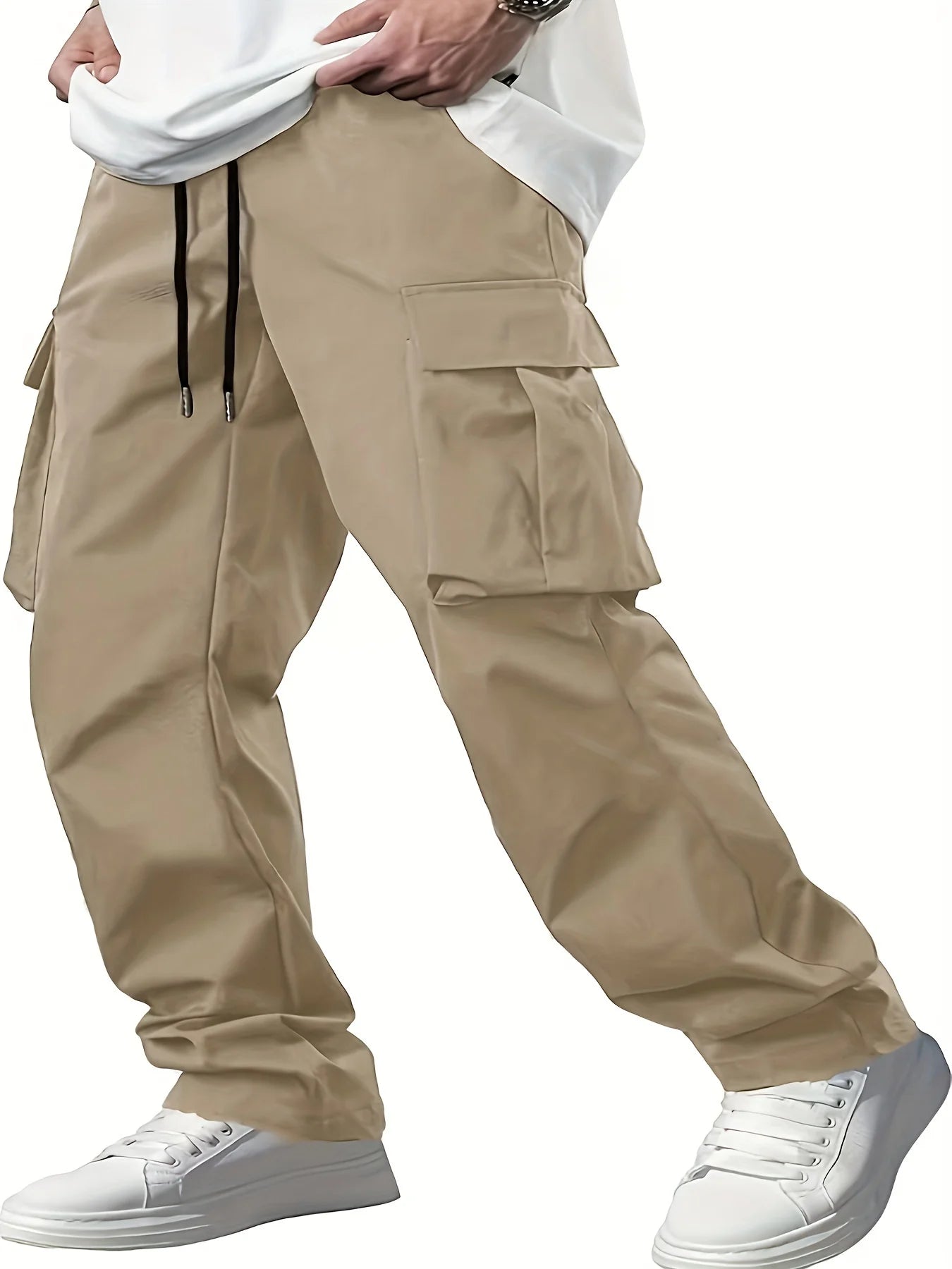 Men's Multi-Pocket Cargo Trousers – Drawstring Casual Pants