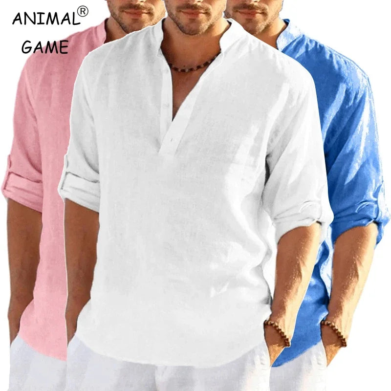 Men's Linen Long Sleeve Shirt – Loose Fit Casual Top