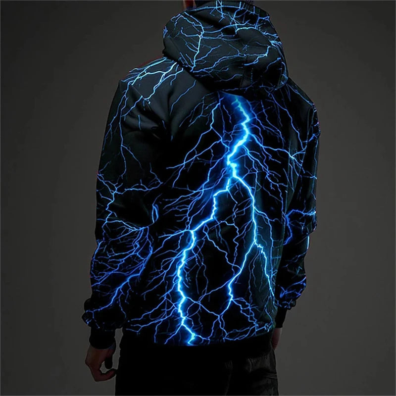 Unisex Lightning Graphic Hoodie – Oversized Streetwear Pullover