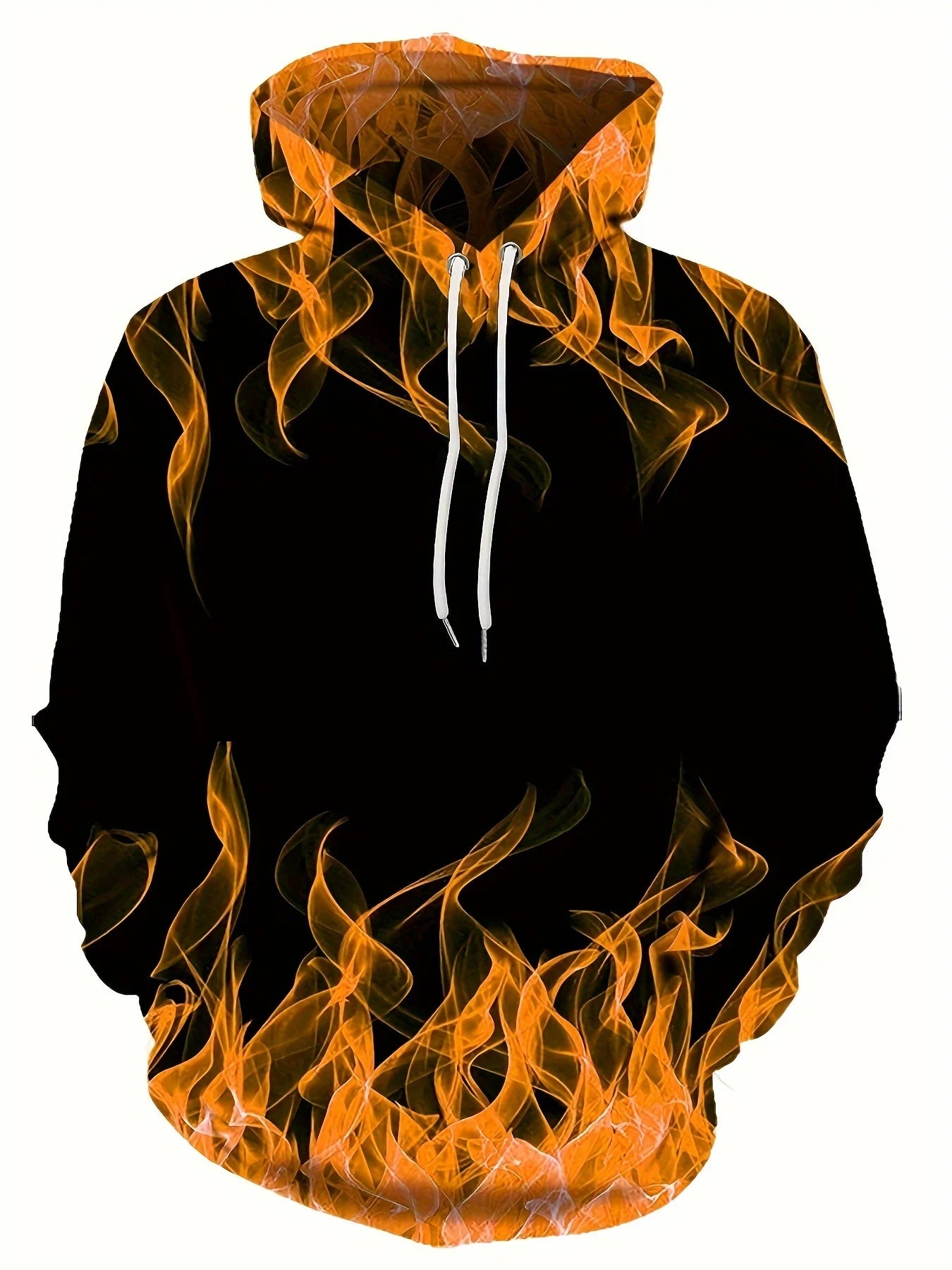 Men's Flame Print Hoodie – Oversized Pullover Sweatshirt