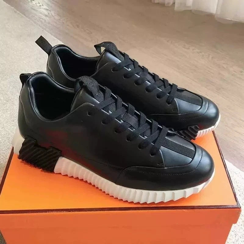 Men's Leather Low-Top Trainers – Breathable Casual Sneakers