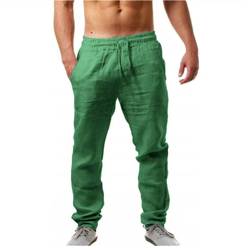 Men's Cotton Linen Trousers – Breathable Straight Leg Pants