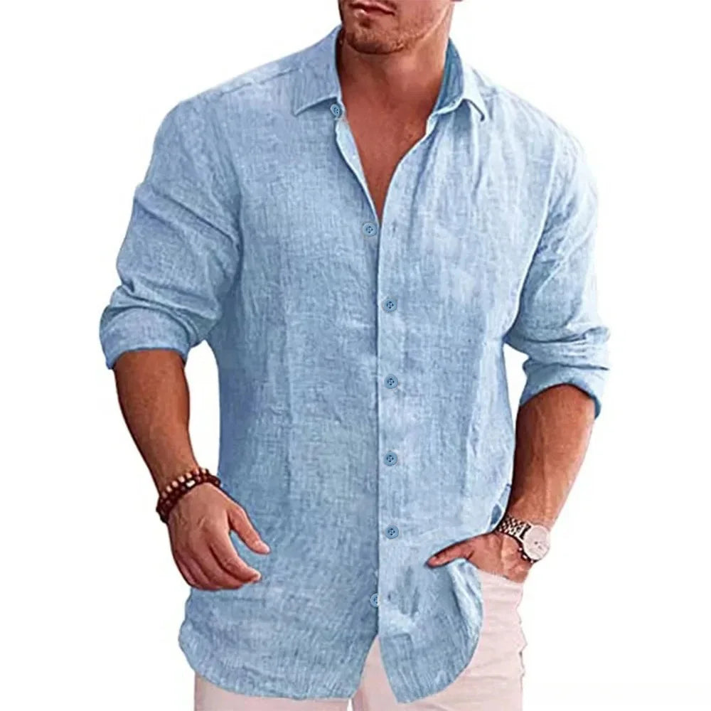 Men's Cotton Linen Long-Sleeve Shirt – Casual Plus Size Fit
