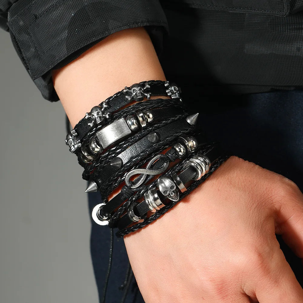 Men's Viking Skull Bracelet – Woven Leather Wristband