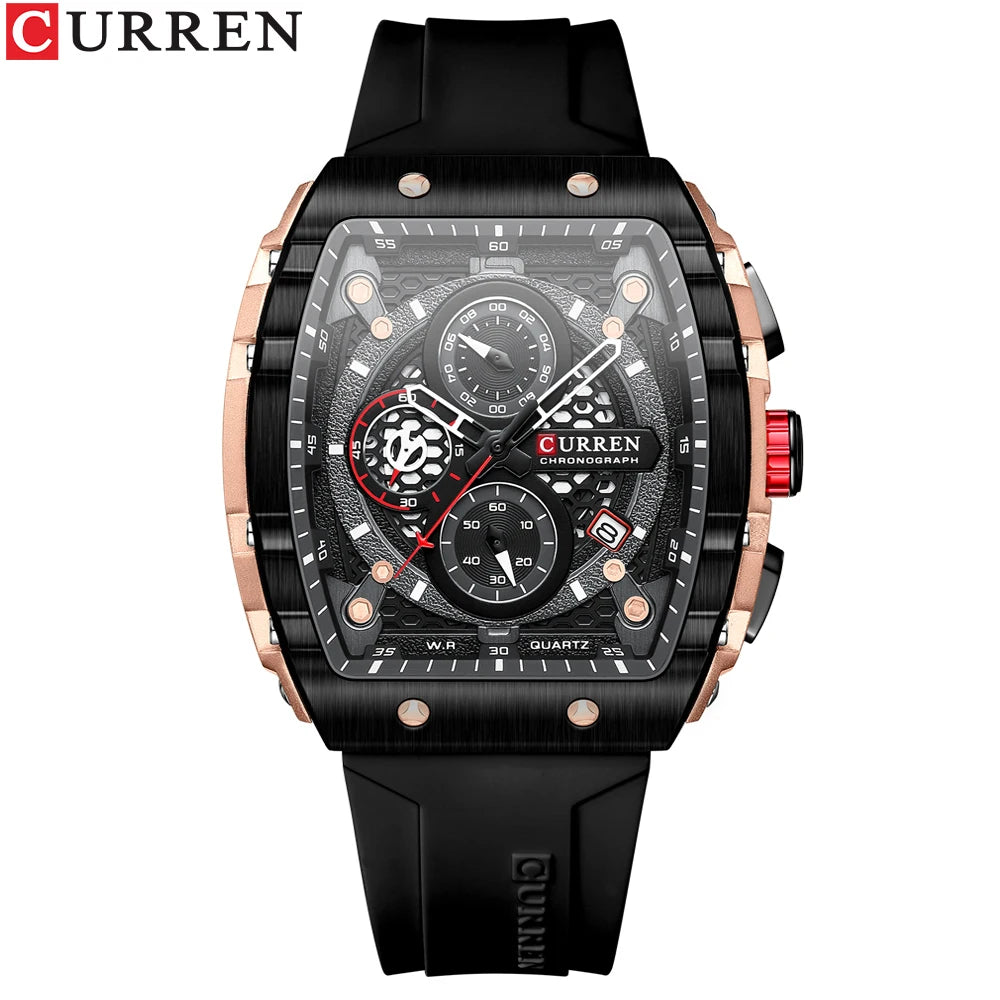 Men's Square Dial Quartz Watch – Sports Wristwatch