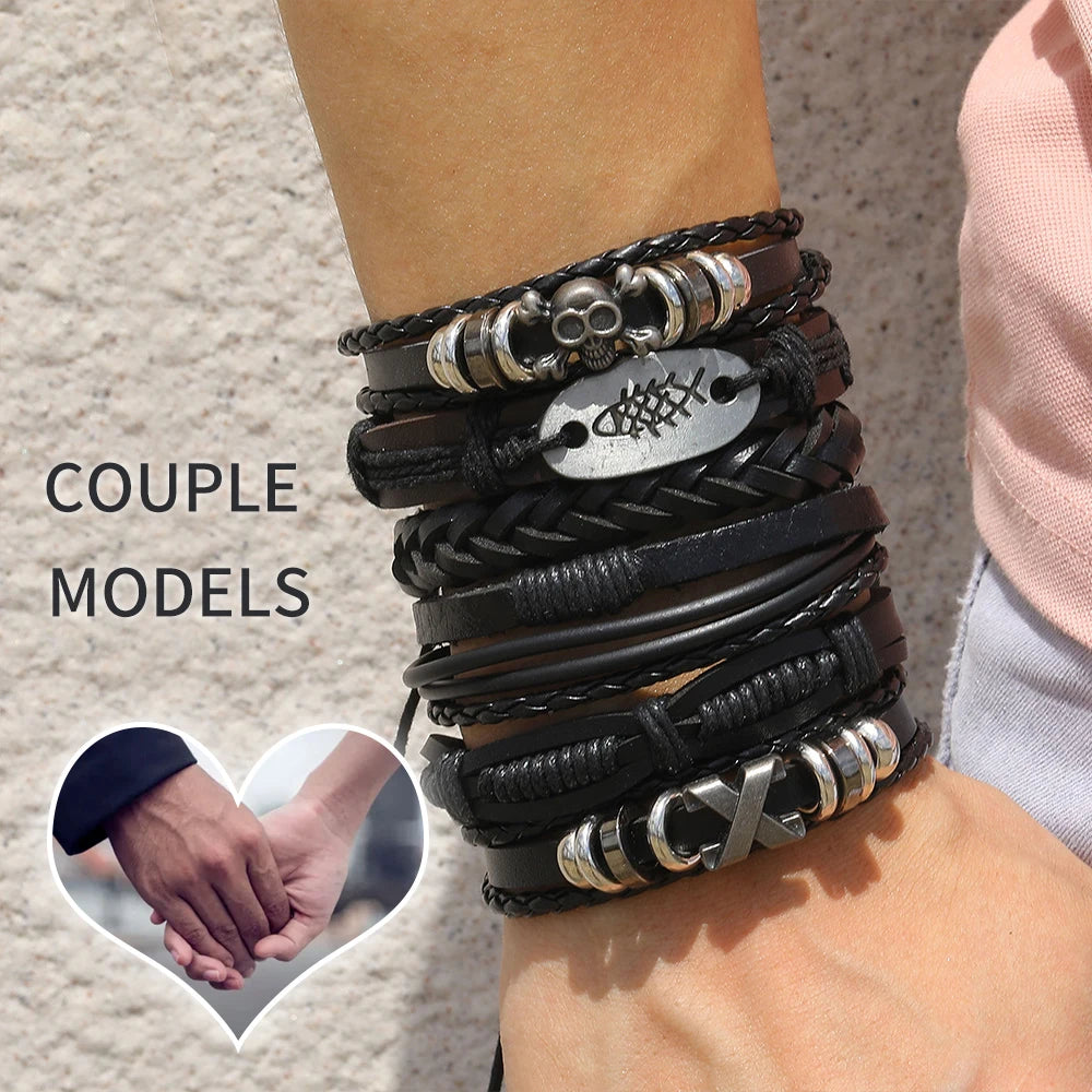 Men's Viking Skull Bracelet – Woven Leather Wristband