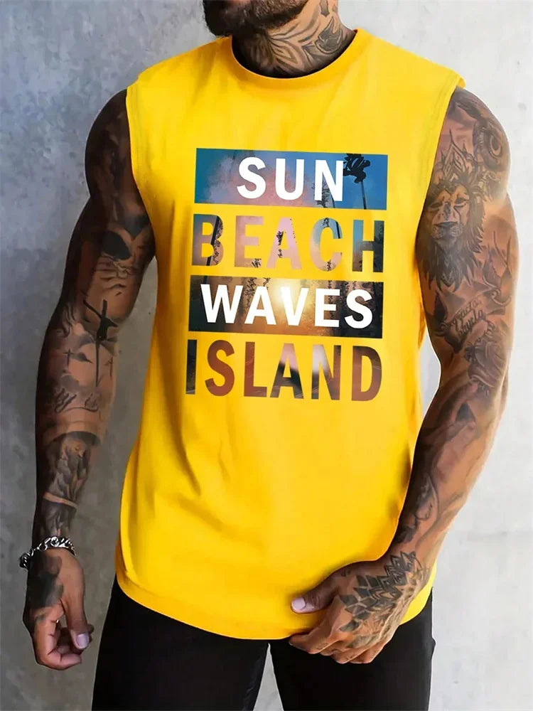 Men's Hawaiian Print Vest – Resort Style Sleeveless Top