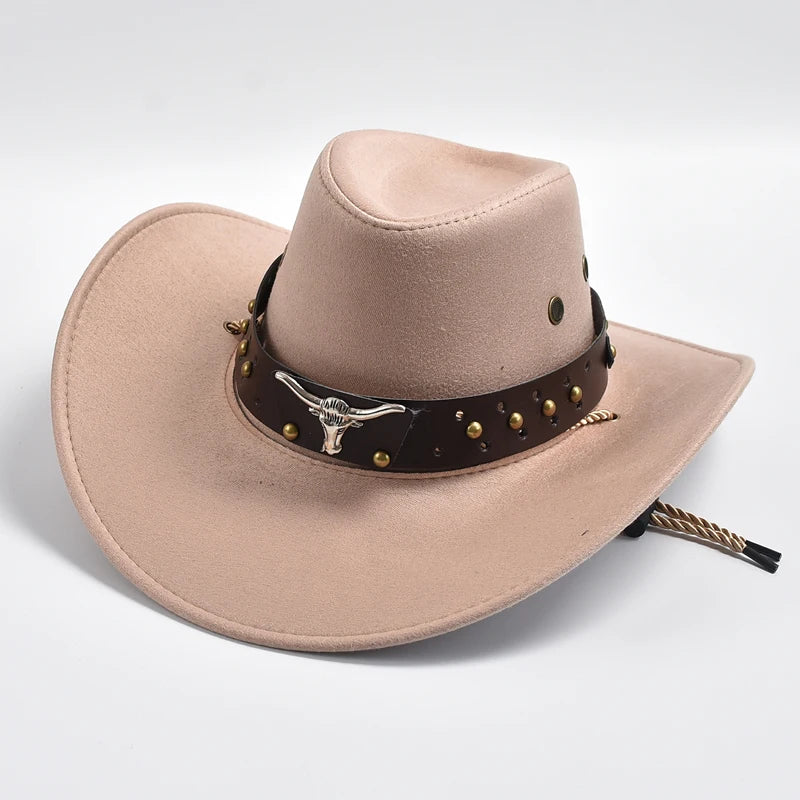 Unisex Suede Western Cowboy Hat – Vintage Wide Brim