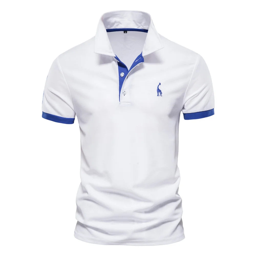 Men's Embroidered Polo Shirt – Contrast Collar Casual Top