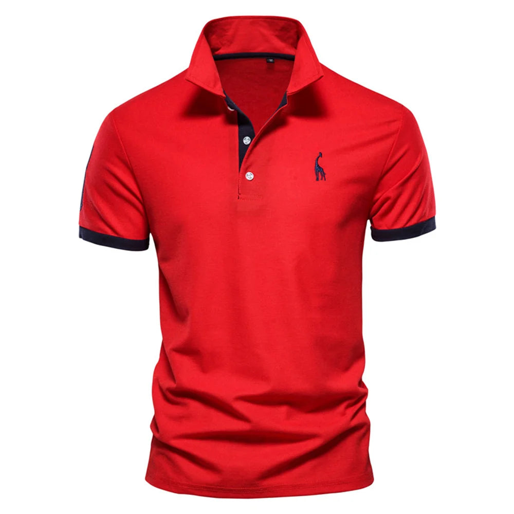 Men's Embroidered Polo Shirt – Contrast Collar Casual Top