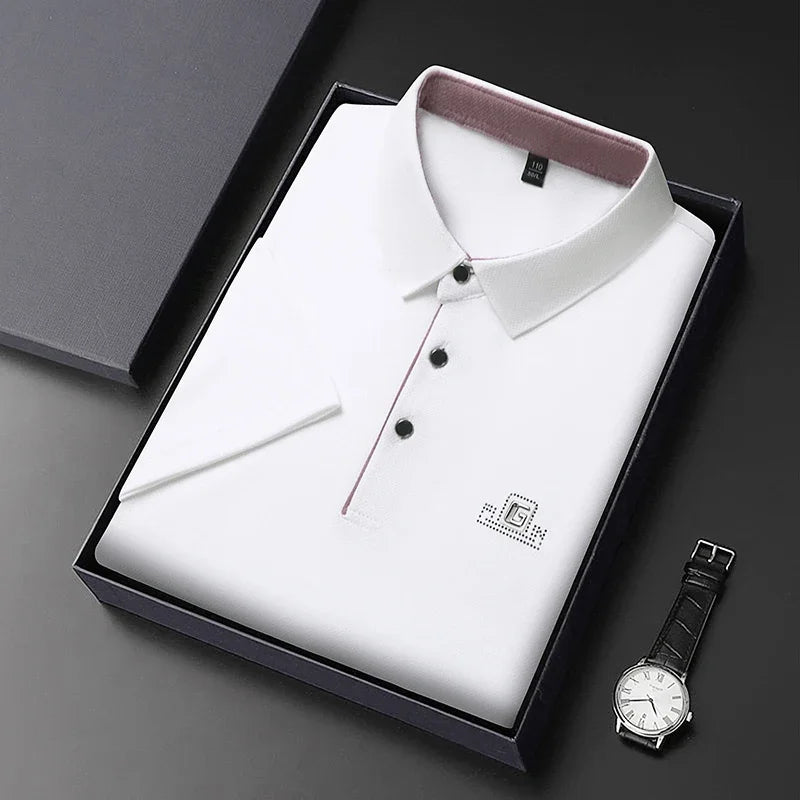 Men's Business Casual Polo Shirt – Badge Detail Short Sleeve Top