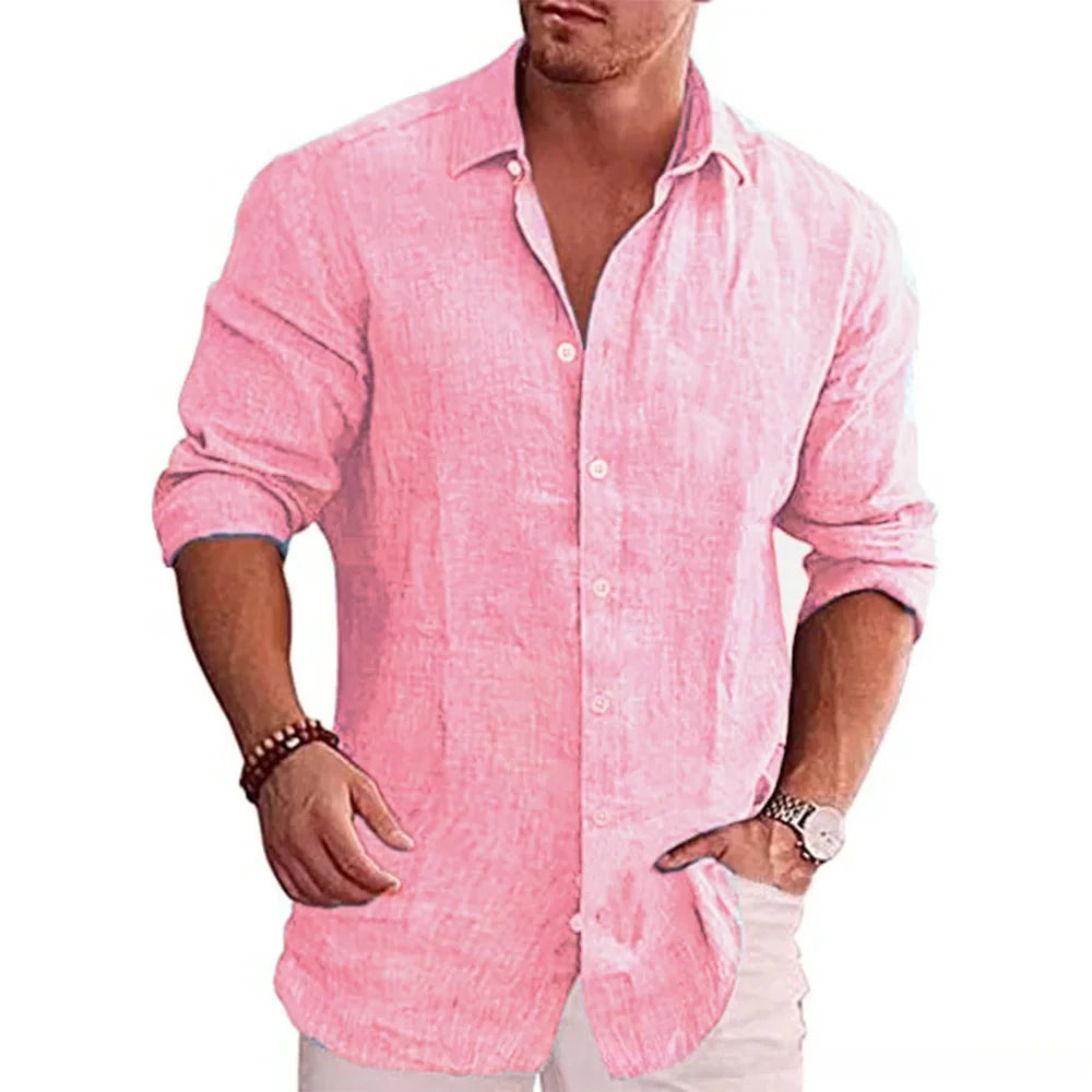 Men's Cotton Linen Long-Sleeve Shirt – Casual Plus Size Fit