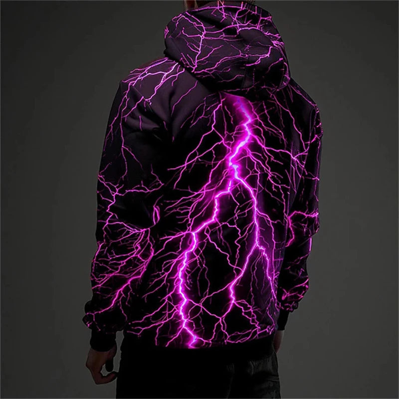 Unisex Lightning Graphic Hoodie – Oversized Streetwear Pullover
