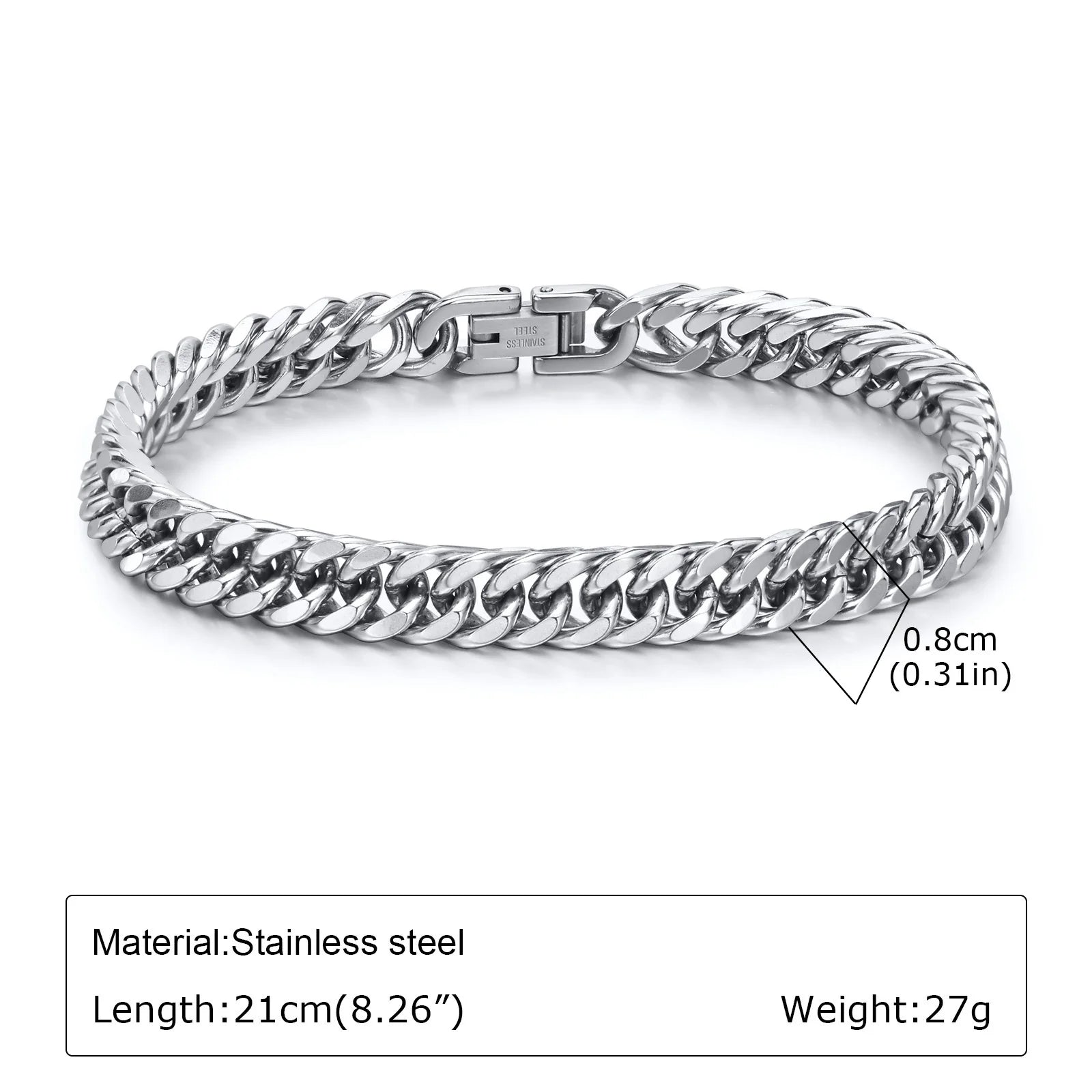 Men's Stainless Steel Chain Bracelet – Hip Hop Link Wristband
