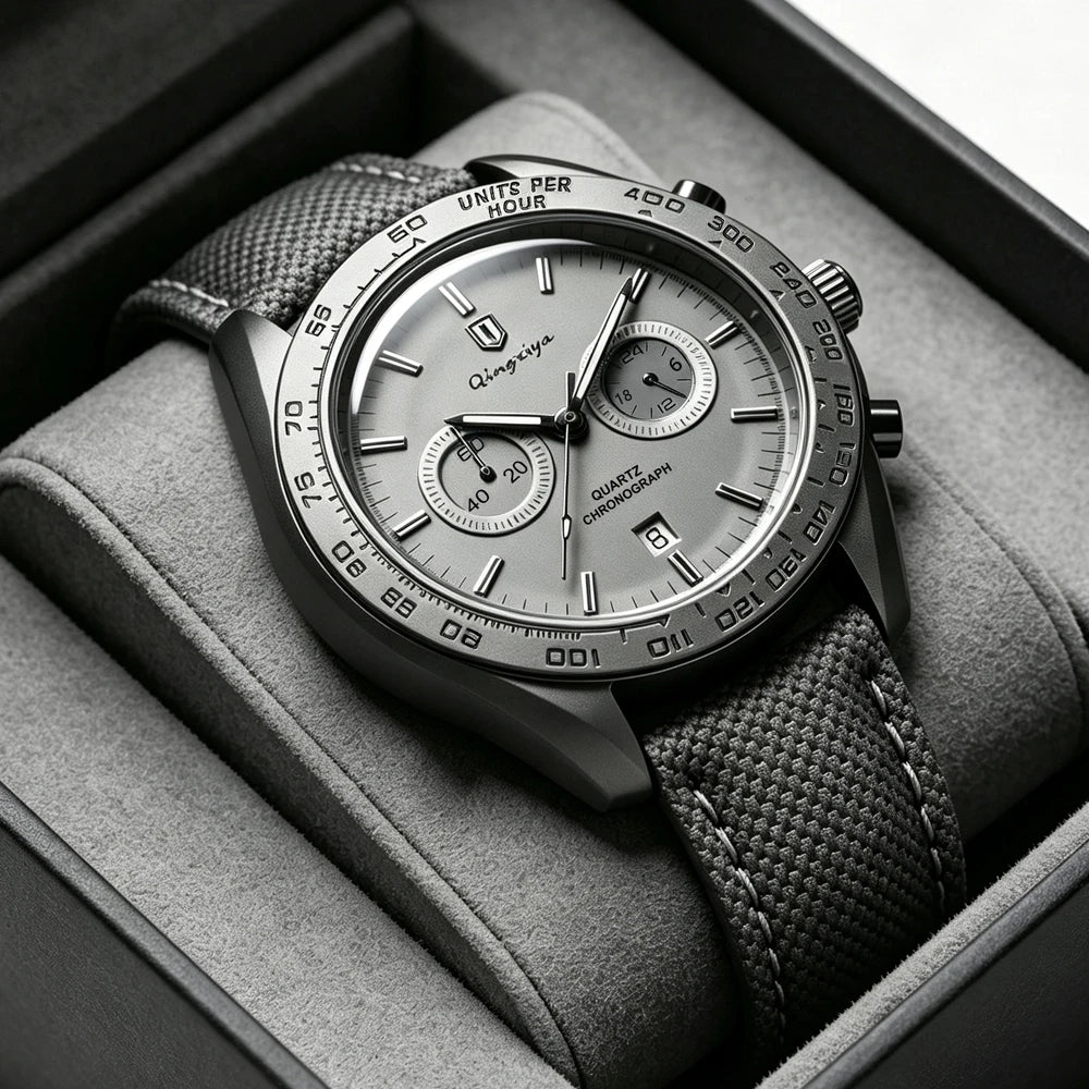Men's Leather Strap Chronograph Watch – Waterproof Quartz Watch