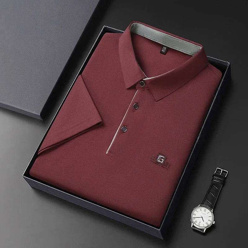 Men's Business Casual Polo Shirt – Badge Detail Short Sleeve Top