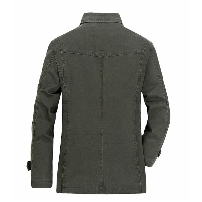 Men's Military-Style Jacket – Cotton Trench Coat with Multi-Pocket Design