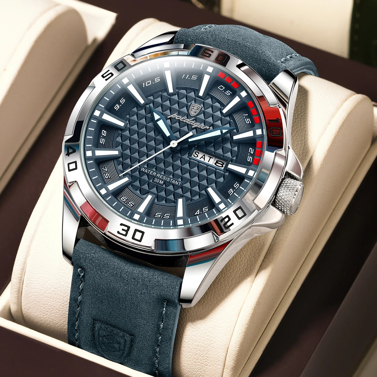 Men's Leather Strap Quartz Watch – Waterproof Sports Watch