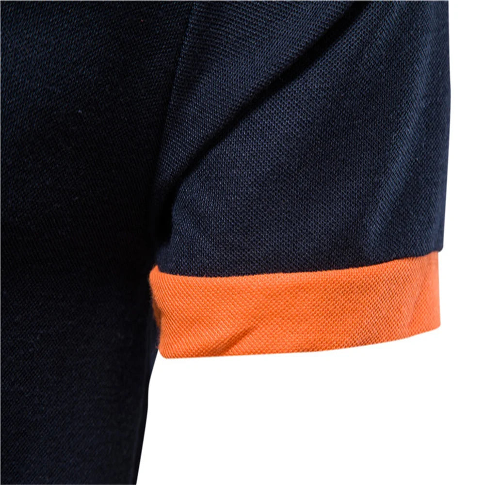 Men's Embroidered Polo Shirt – Contrast Collar Casual Top