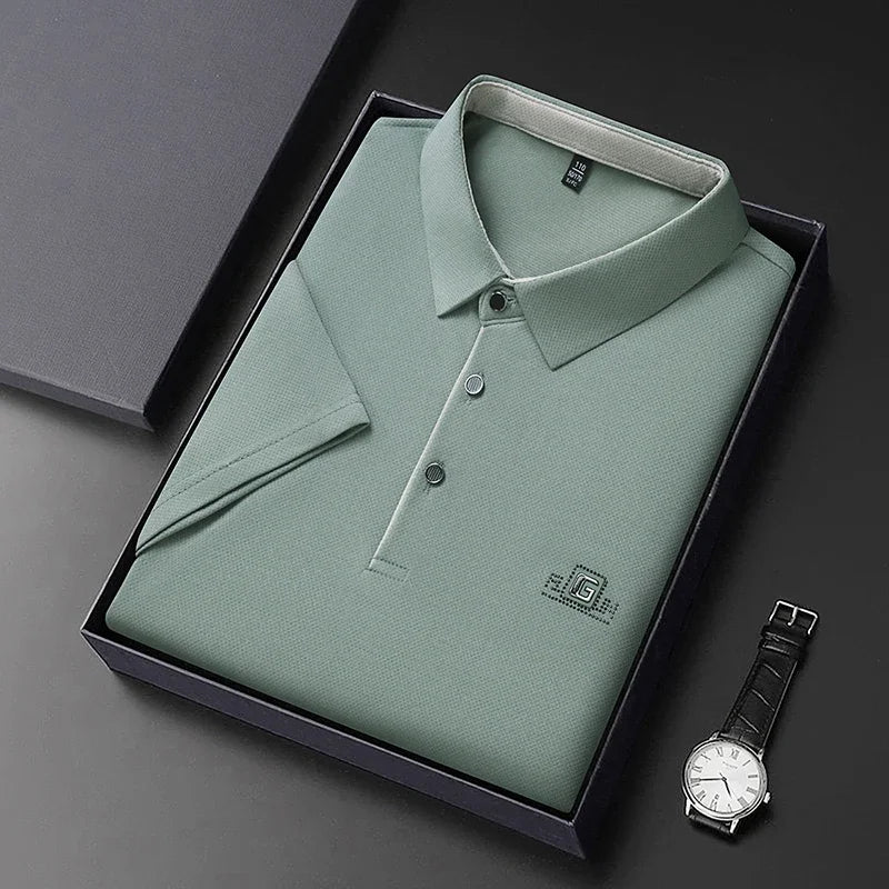 Men's Business Casual Polo Shirt – Badge Detail Short Sleeve Top